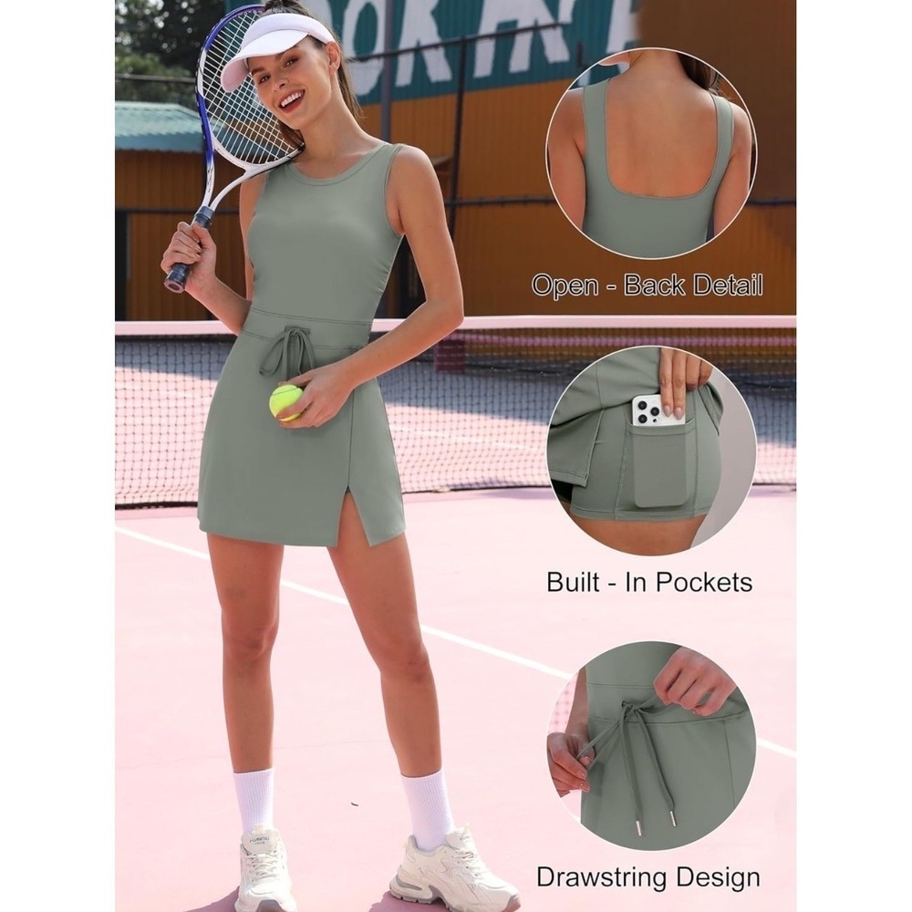 ✨Caracilia Athletic Tennis Skirt Dress Sleeveless Open Back Drawstring Sz L - Picture 4 of 13